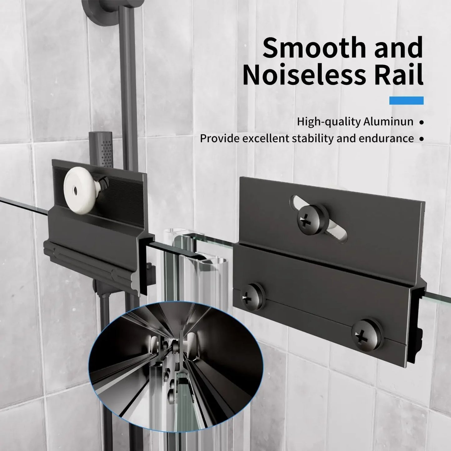 Shower Door，Royal Guard 44-48" W x 70" H Semi-Frameless Double Sliding Glass  SGCC Tempered Glass，Bypass Shower ，Matte Black