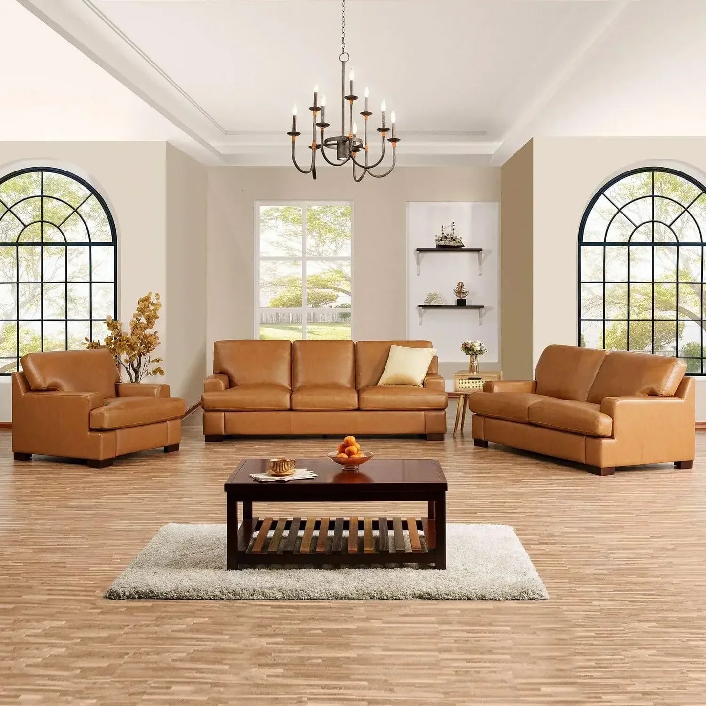 Siggy Genuine Leather Sofa Set 3 With Goose Feather Cushions