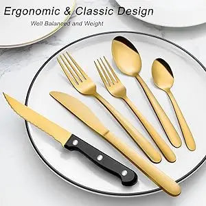 Premium Stainless Steel Flatware Set with Steak Knives Forks and Spoons