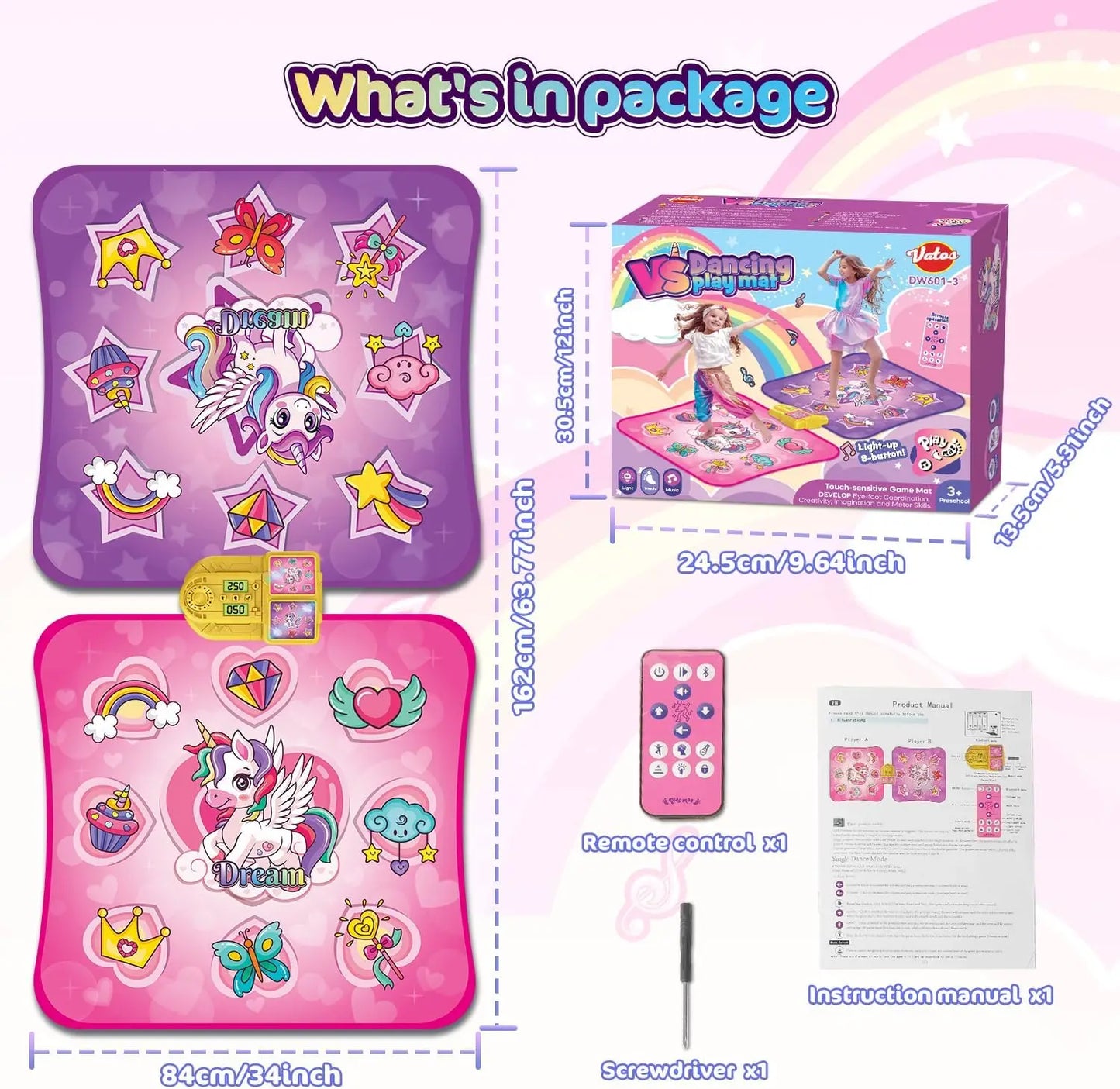 VATOS Unicorn Dance Mat 9 Level Dancing Game For Kids Indoor Outdoor