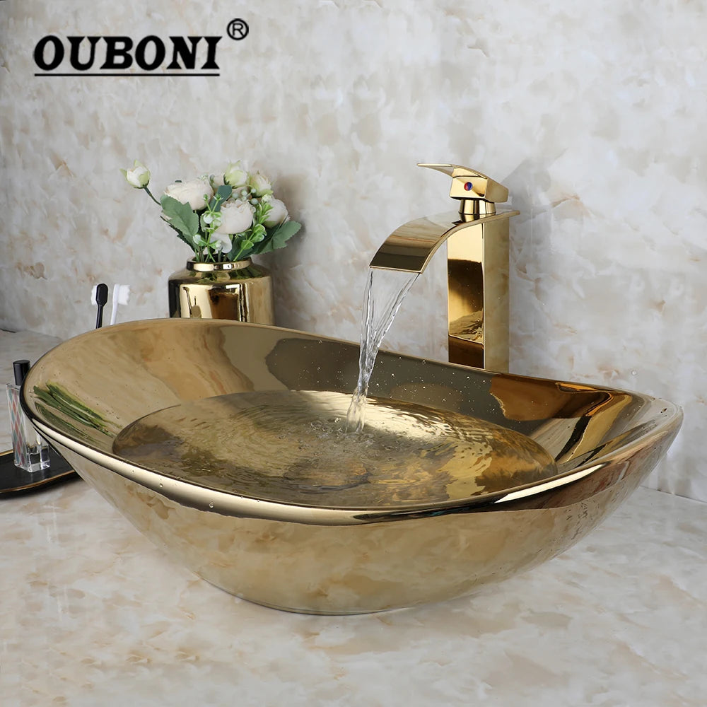 YANKSMART Luxury Bathroom Vessel Sink Set Pop Up Drain