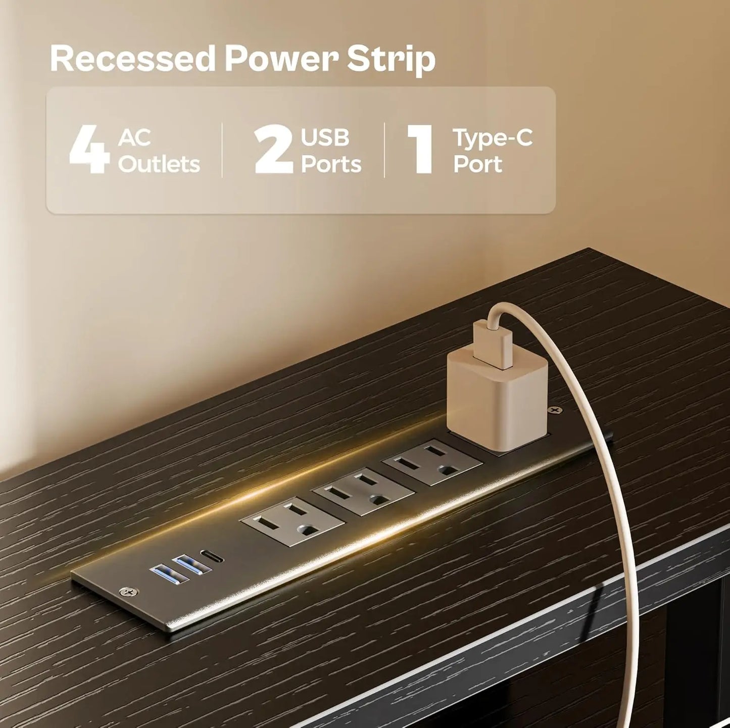 47-Inch Gaming Desk with LED Lights, Power Outlets, and 4 Drawers for Home Office and Bedroom Use in Black