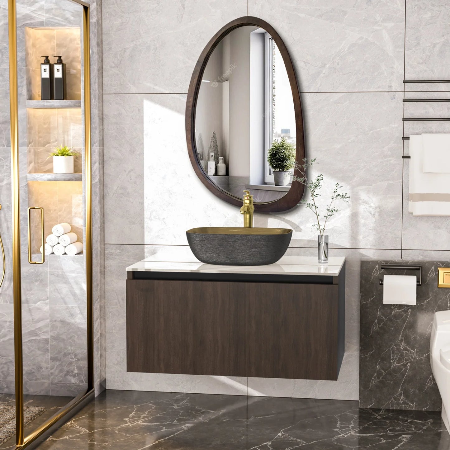 Modern Floating Bathroom Vanity Sink Combo With Ceramic Basin And Stone Top