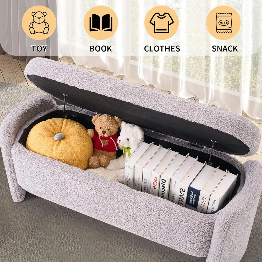 Ticify Lamb Fleece Oval Storage Bench With Large Storage