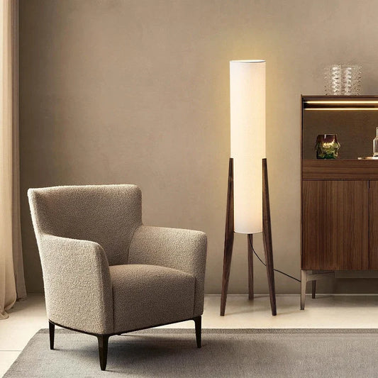 Japanese Retro Wabi-Sabi Solid Wood Floor Lamp for Living Room