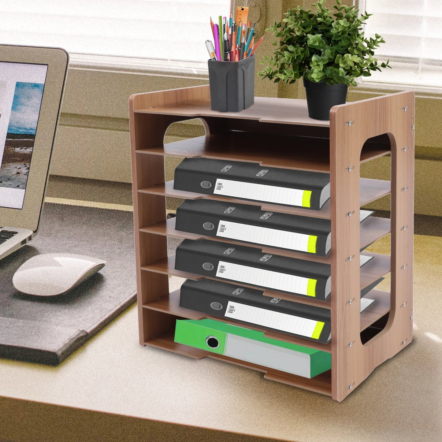 7-Tier Wooden Desk Organizer for Office Papers and Files