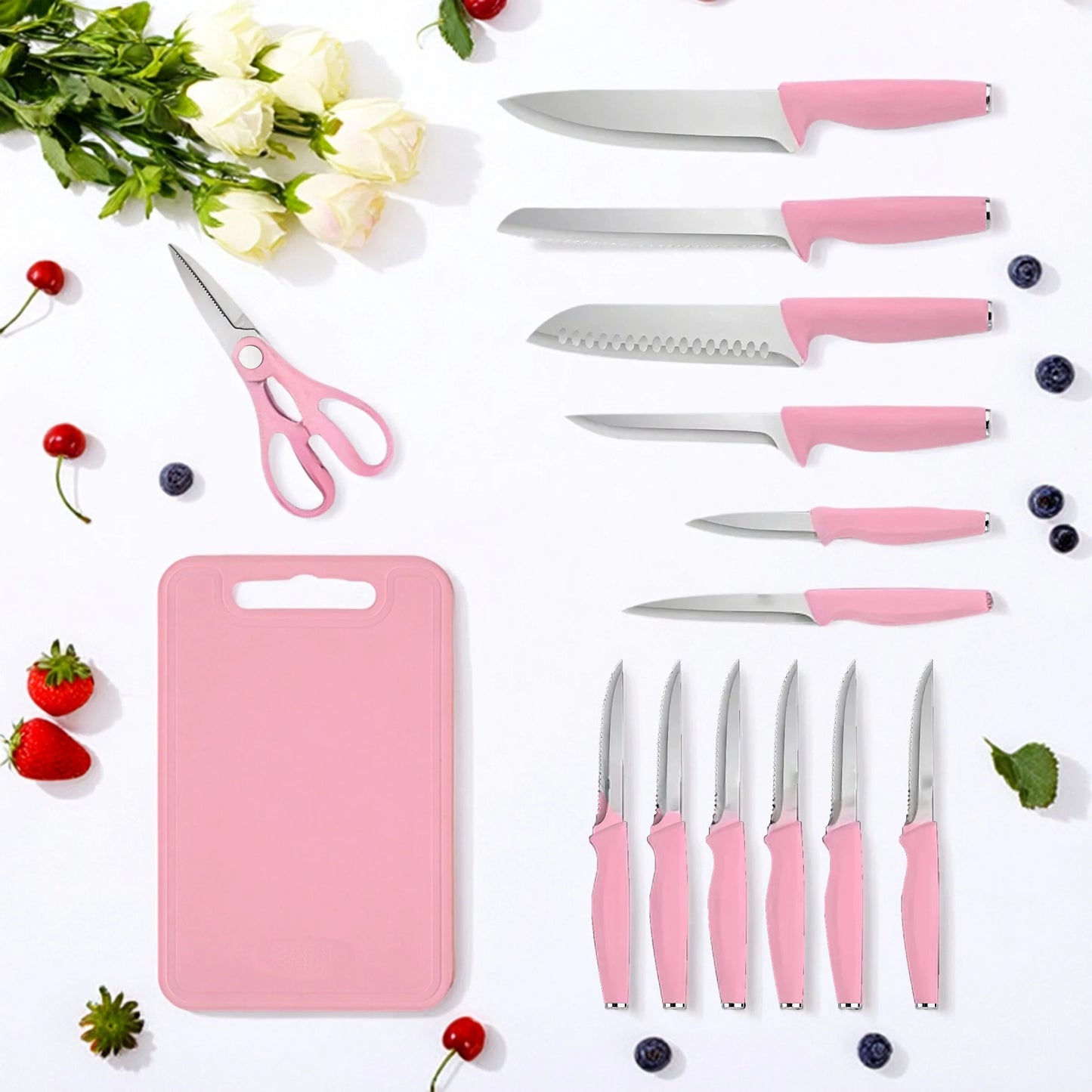 Stainless Steel 15-Piece Kitchen Knife Set With Holder And Storage