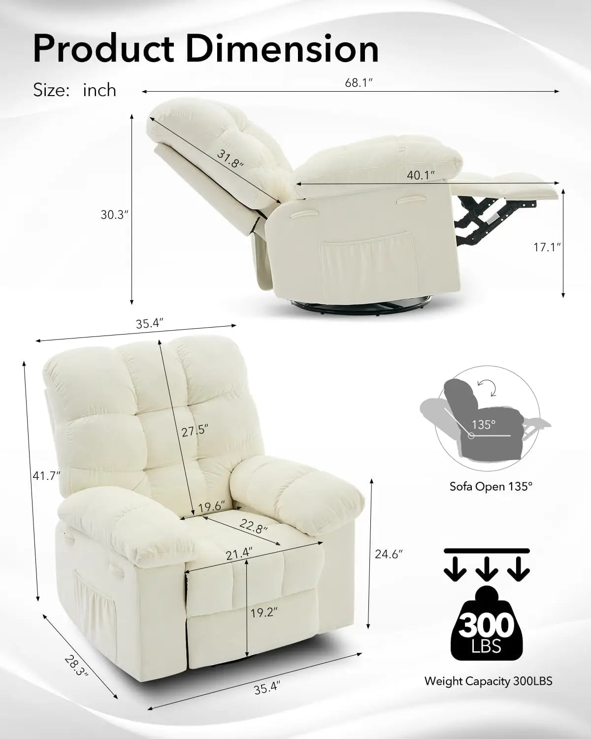 HiMISS Rocker Recliner Chair for Adults Overstuffed Manual Glider Sofa