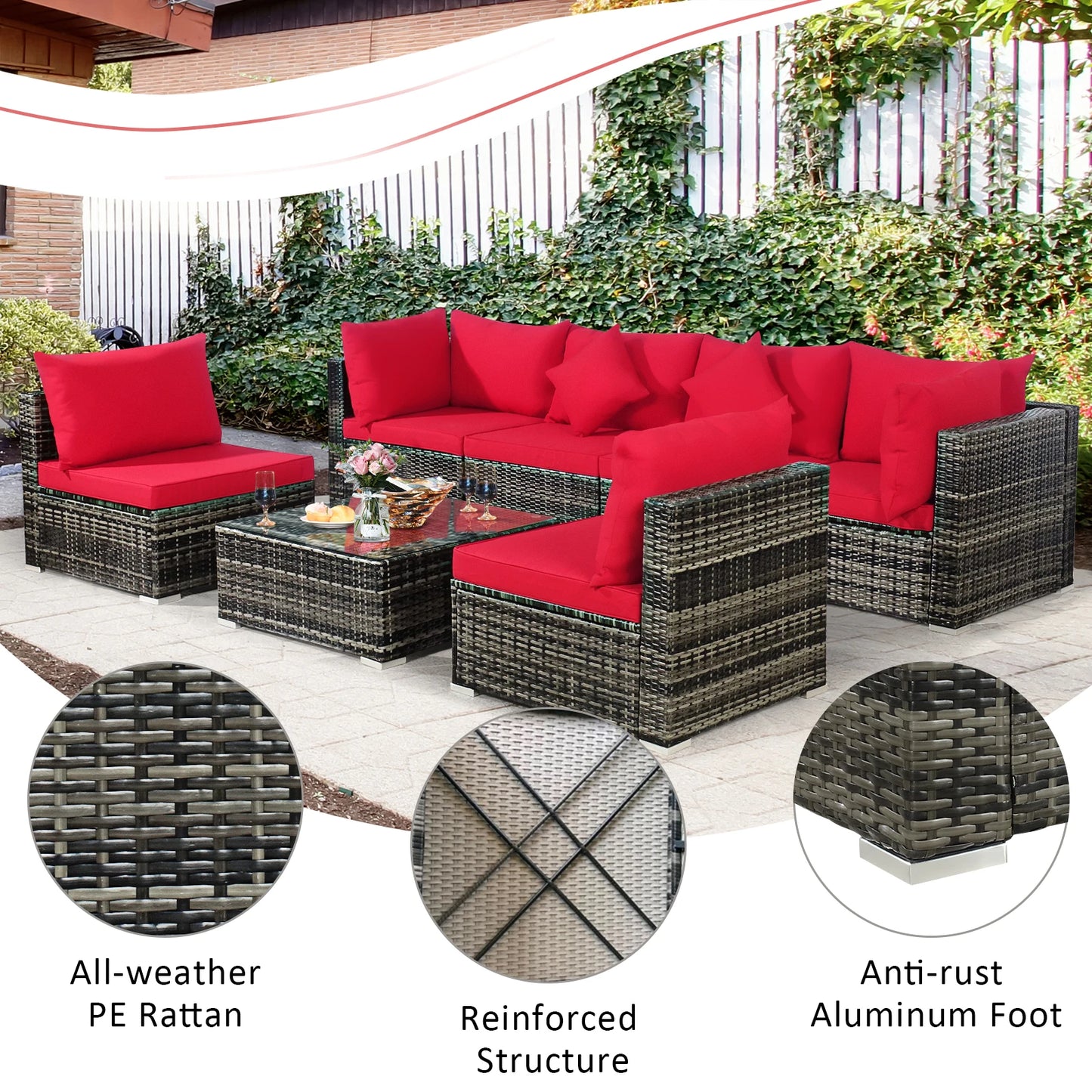 HOMASIS 7 Piece Patio Rattan Furniture Set With Sectional Sofa