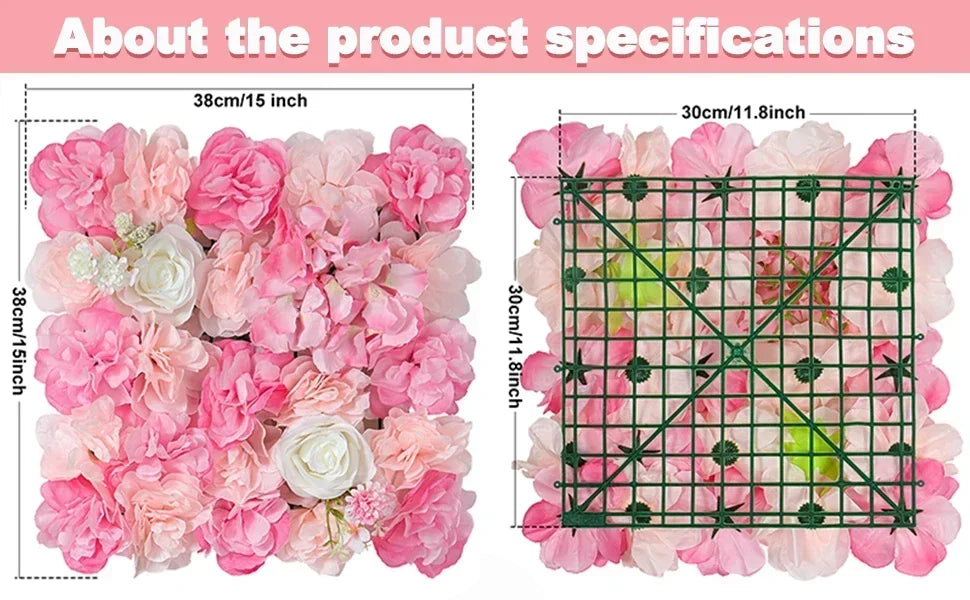 RUEESEECN 12Pcs Artificial Roses Wall Panel 3D Backdrop