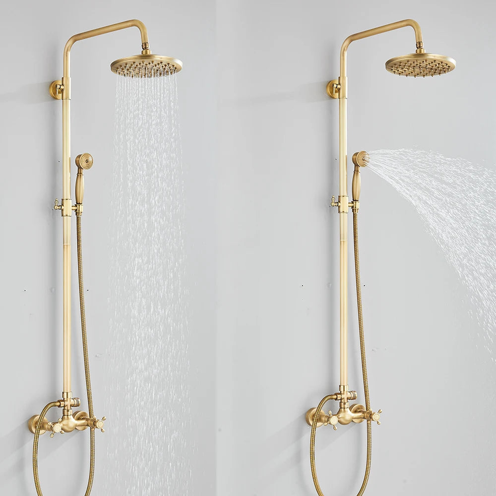 Quyanre Wall Mount Shower Faucets Set With Dual Knobs Handheld
