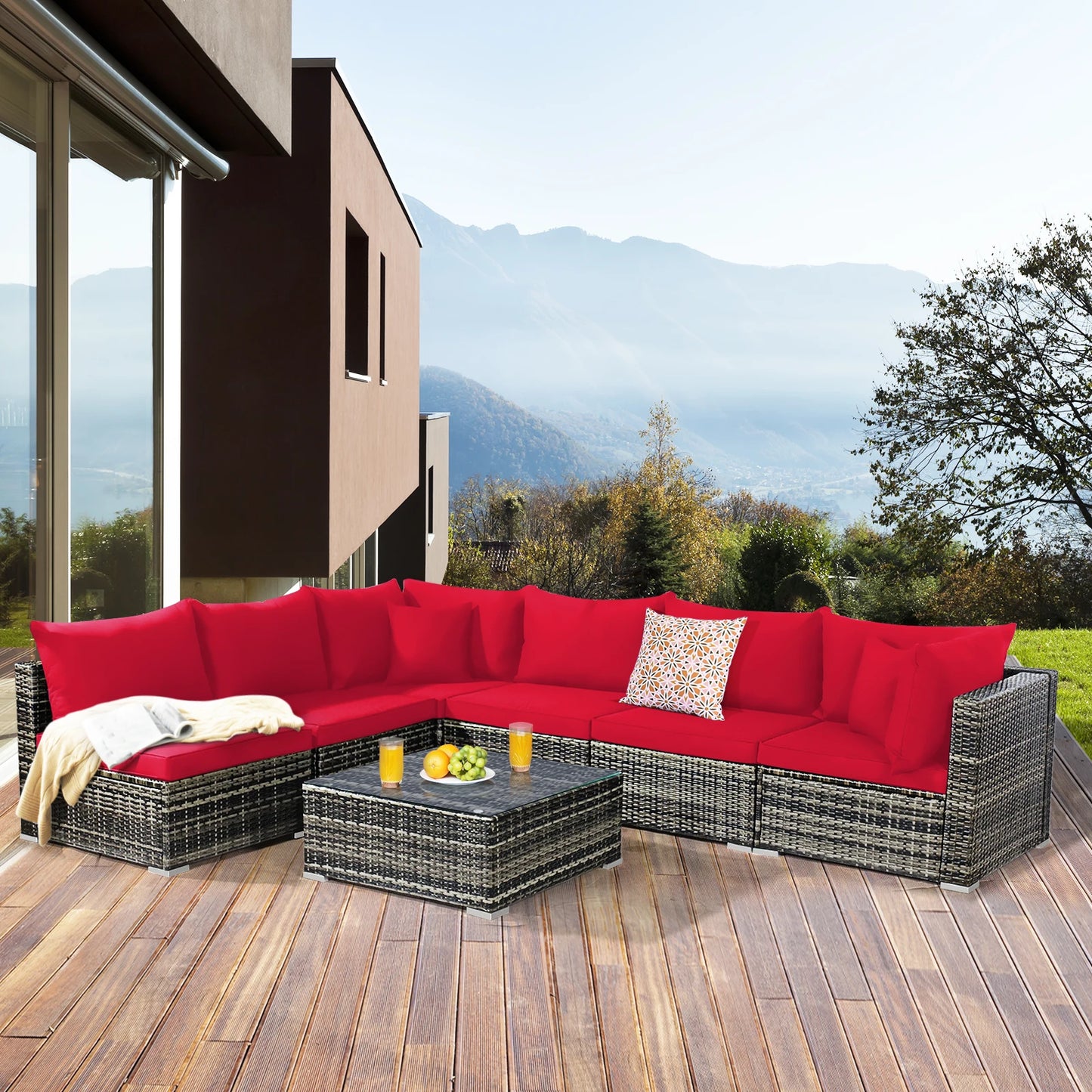 HOMASIS 7 Piece Patio Rattan Furniture Set With Sectional Sofa