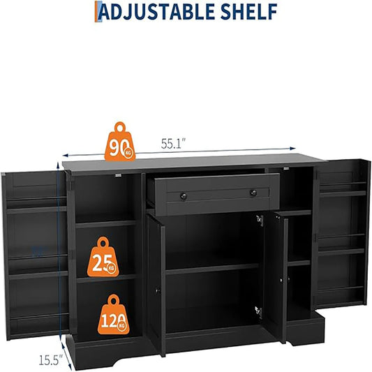 Modern Sideboard Buffet Cabinet with Storage, 55 in Wood Coffee Bar Cabinet with Drawer, Shelves & Door Shelves, for Kitchen