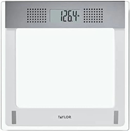 Digital Talking Bathroom Scale with 5 Languages, 440 LB Capacity, Clear Glass & Stainless Steel Accents