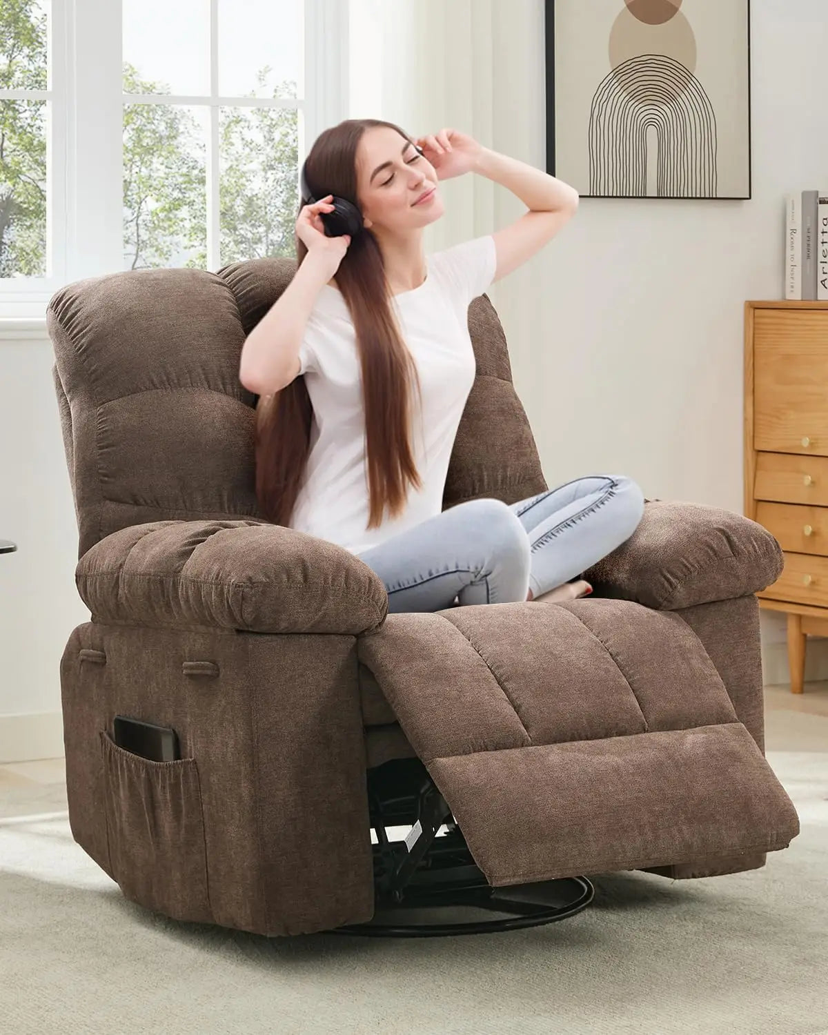 HiMISS Rocker Recliner Chair for Adults Overstuffed Manual Glider Sofa