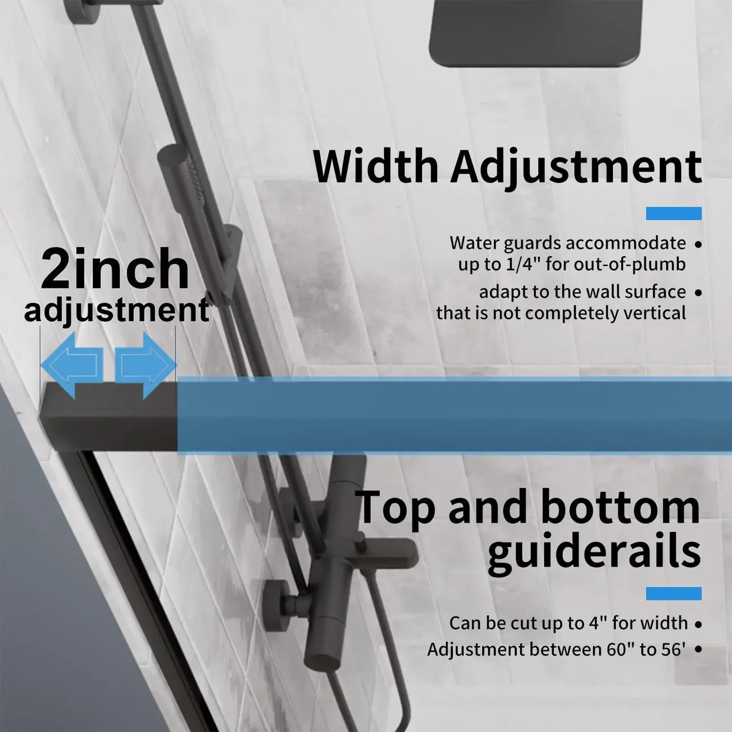 Shower Door，Royal Guard 44-48" W x 70" H Semi-Frameless Double Sliding Glass  SGCC Tempered Glass，Bypass Shower ，Matte Black