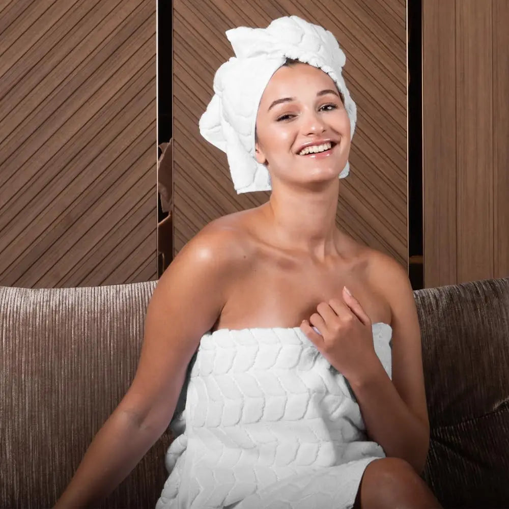Turkish Cotton Luxury Bath Towels, Ultra Plush Quick Dry Set, 6-Piece White Towels for Spa & Home