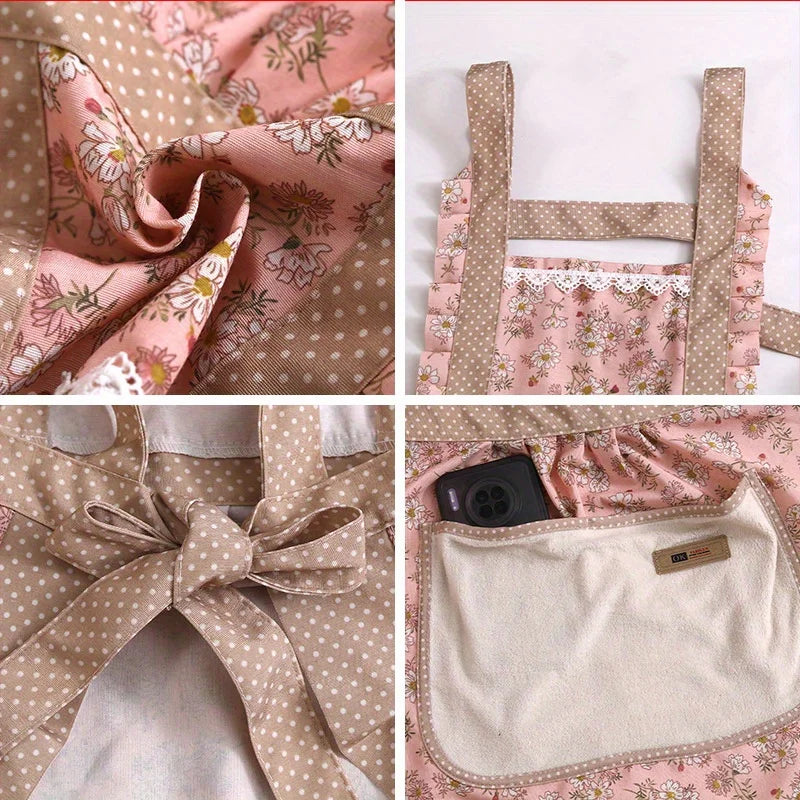 Canvas Floral Hooded Apron Waterproof Oil Resistant Workwear