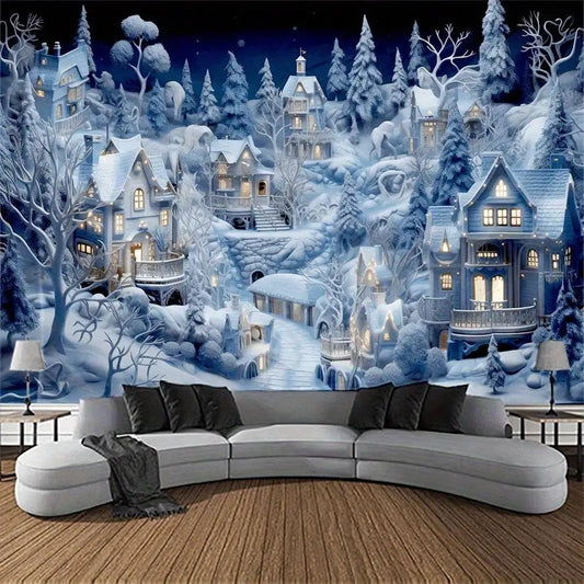 Craft Of Weaving Winter Snow Village Christmas Tapestry Wall Hanging