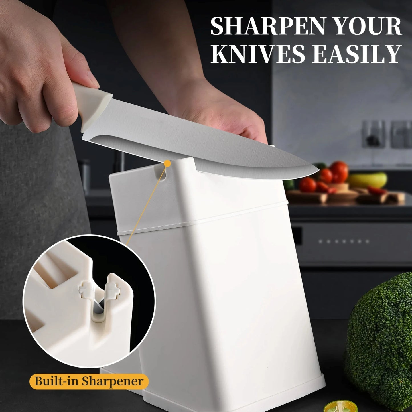 Stainless Steel 15-Piece Kitchen Knife Set With Holder And Storage