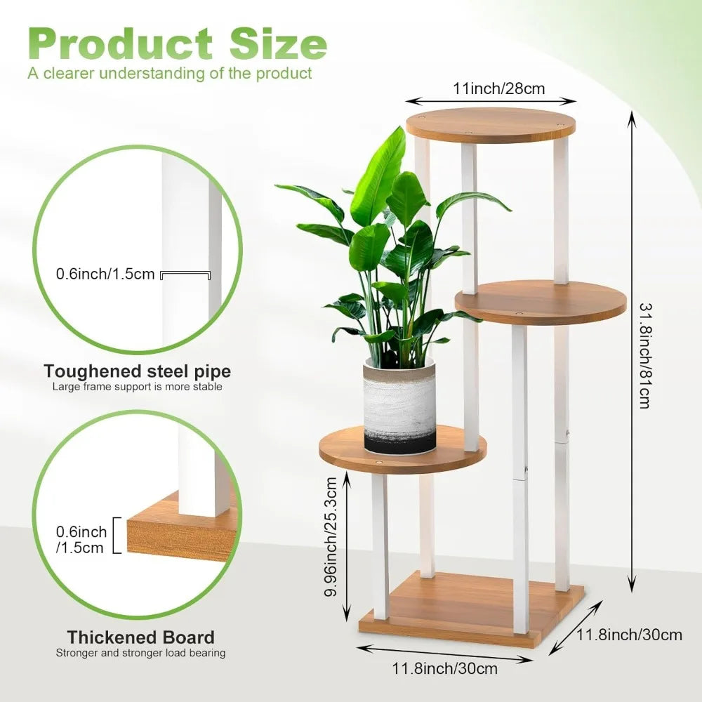 4-Tier Wood and Metal Plant Stand for Indoor Living Room Plants
