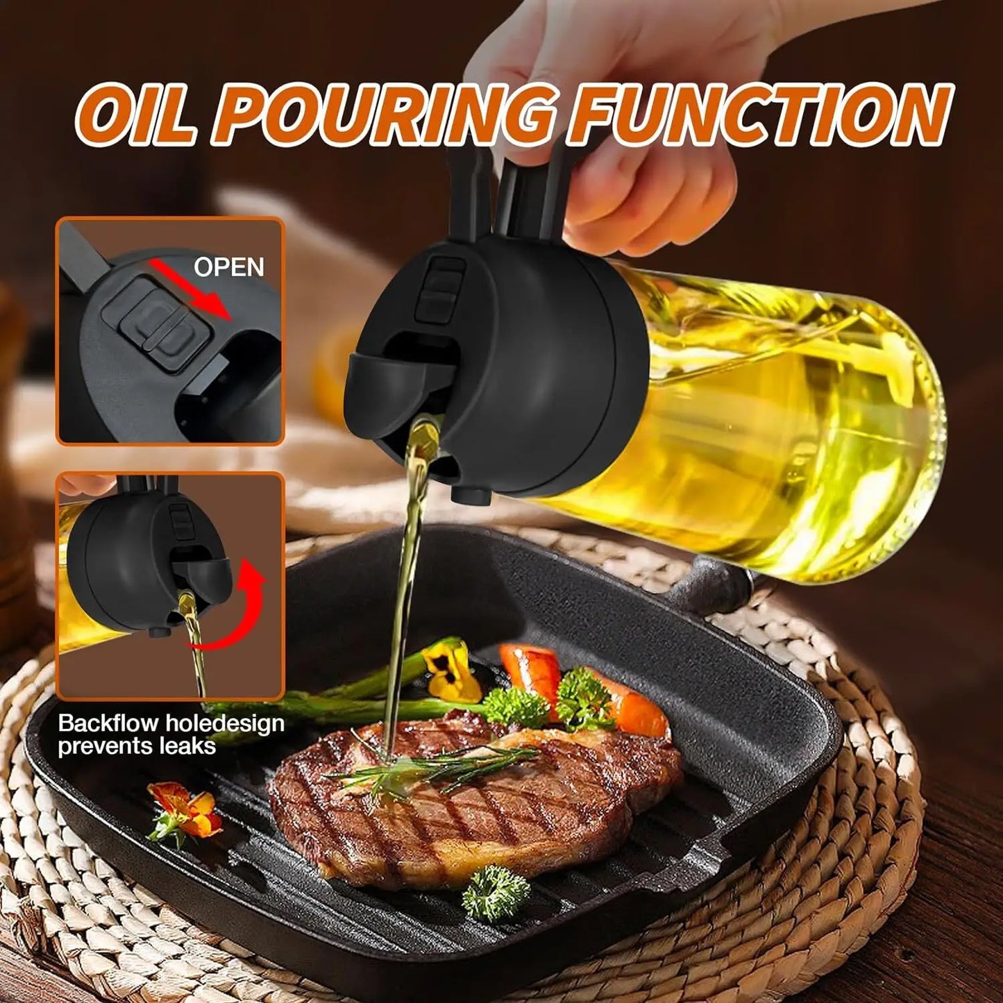 Olive Oil Sprayer Dispenser 2-In-1 Fine Mist Kitchen Bottle