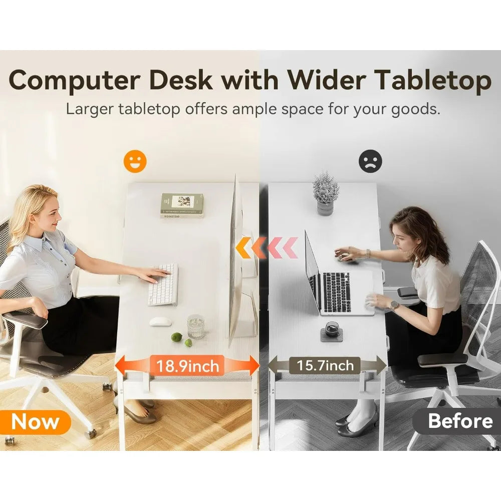 ODK 40 Inch White Computer Desk, 6 Drawers Reversible Desk with Headphone Hook, Small Storage Desk for Home Office Study Bedroom