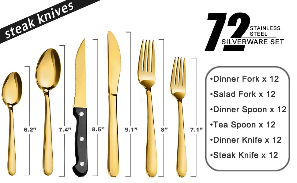 Premium Stainless Steel Flatware Set with Steak Knives Forks and Spoons