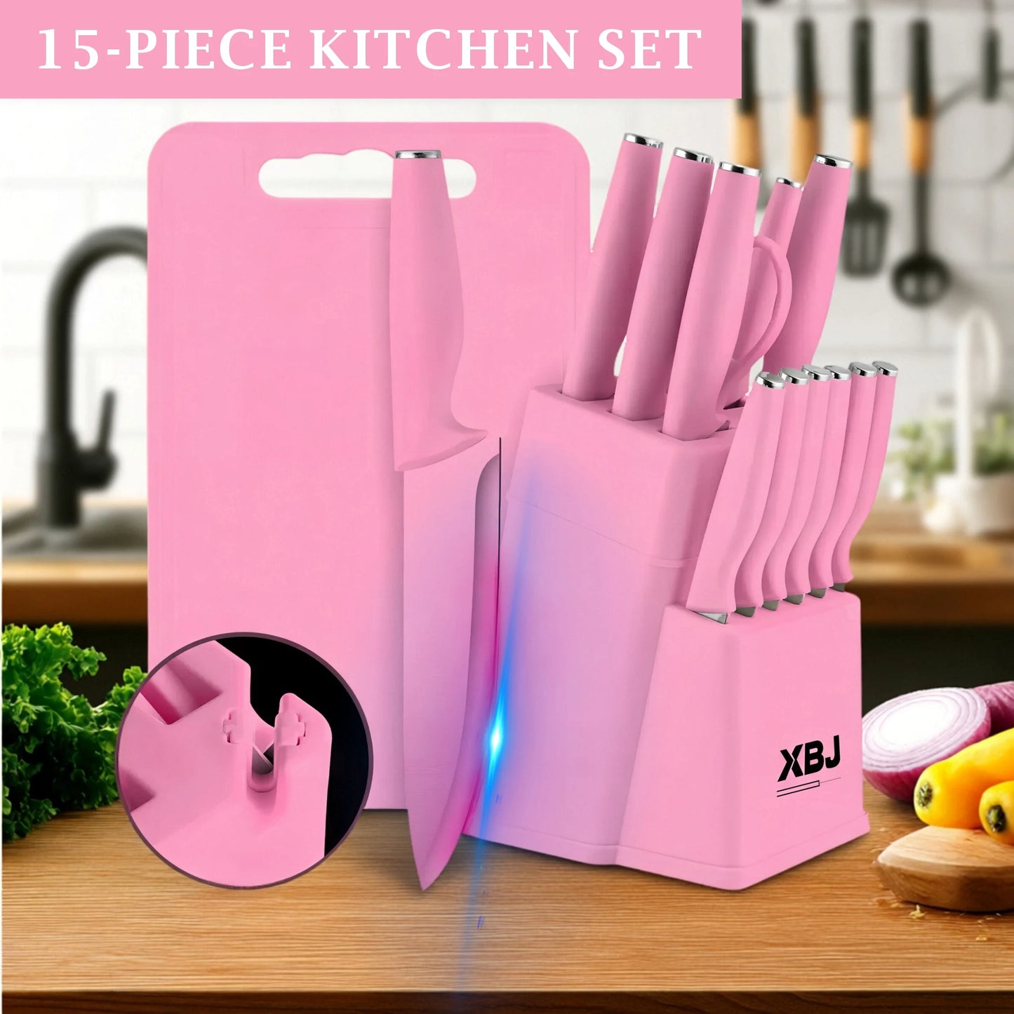 Stainless Steel 15-Piece Kitchen Knife Set With Holder And Storage