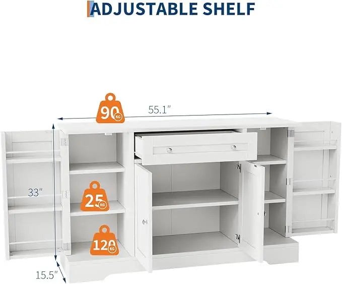 Modern Sideboard Buffet Cabinet with Storage, 55 in Wood Coffee Bar Cabinet with Drawer, Shelves & Door Shelves, for Kitchen