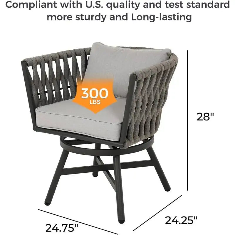 7-Piece Outdoor Dining Set , Patio Furniture Set for 6 Swivel Rope Wicker Chairs & 1 Rectangular Dining Faux Woodgrain Table