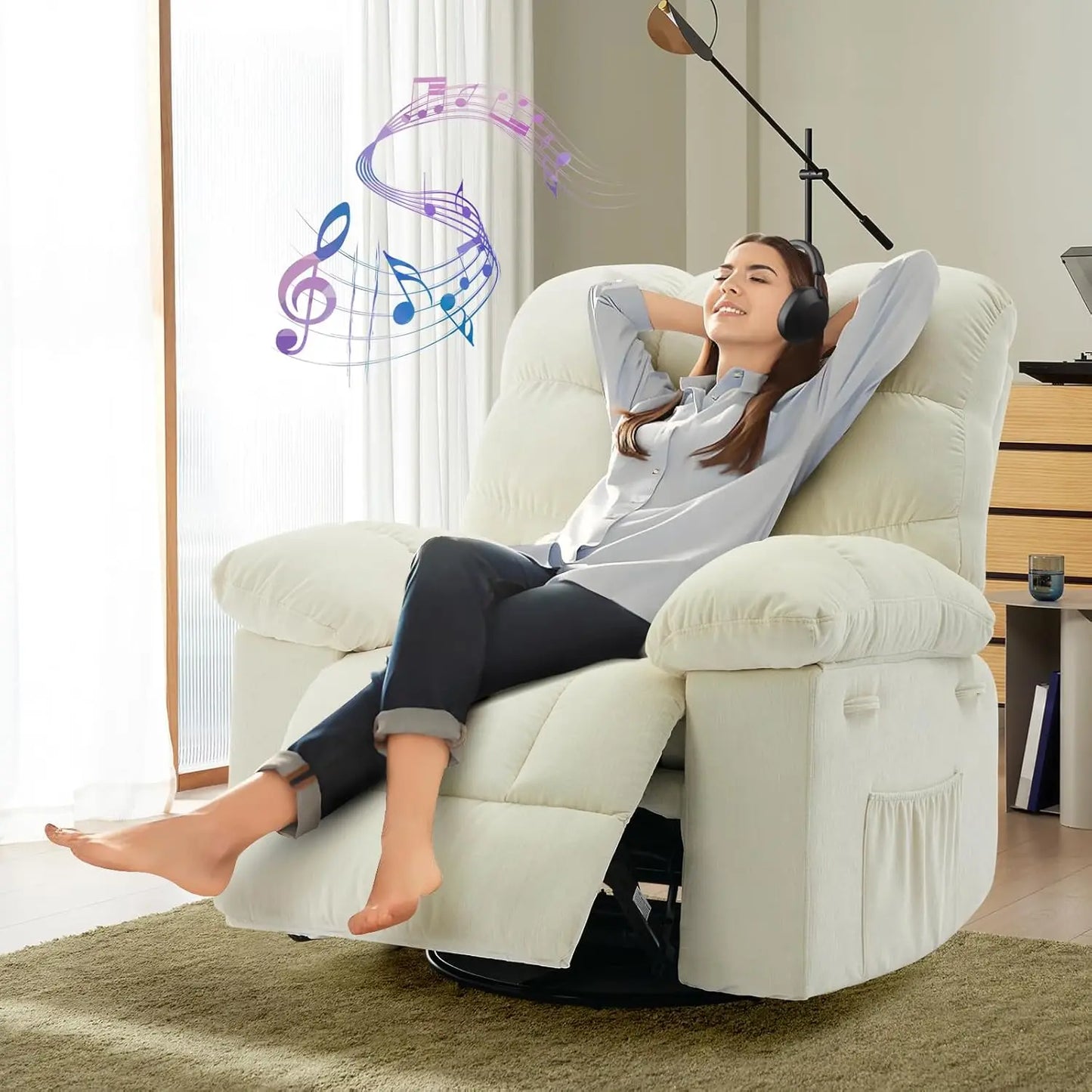HiMISS Rocker Recliner Chair for Adults Overstuffed Manual Glider Sofa