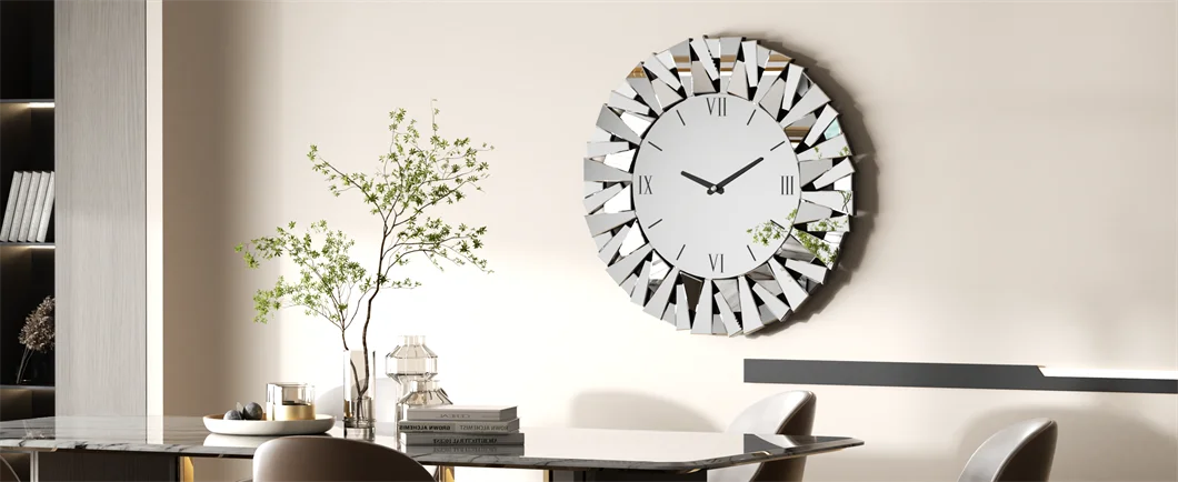 3D Mirrored Sunburst Wall Clock With Roman Numerals
