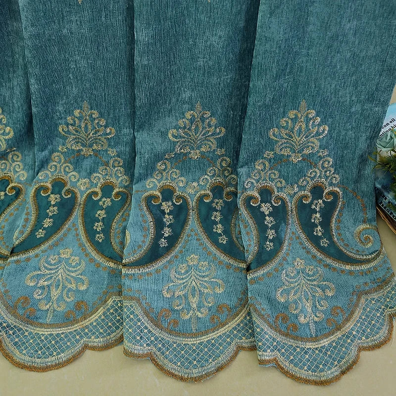 2pcs Luxuriously embroidered Chenille curtains shade the living room without curtains