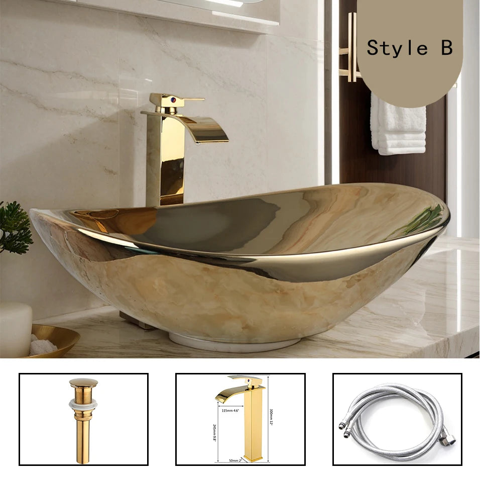 YANKSMART Luxury Bathroom Vessel Sink Set Pop Up Drain