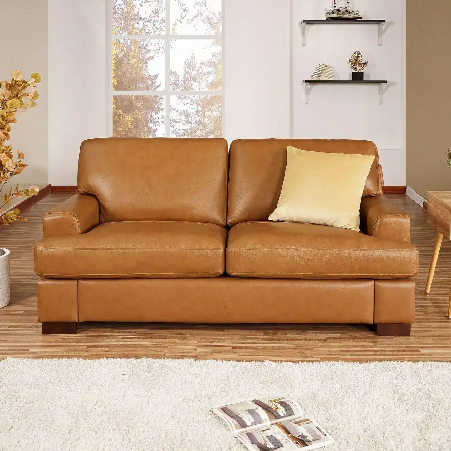 Siggy Genuine Leather Sofa Set 3 With Goose Feather Cushions