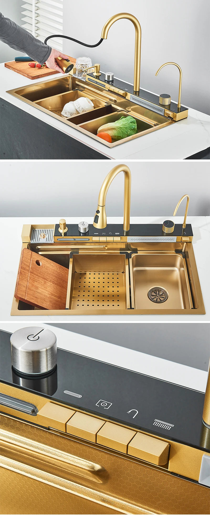 Rozin 304 Stainless Steel Kitchen Sink With Waterfall Faucet
