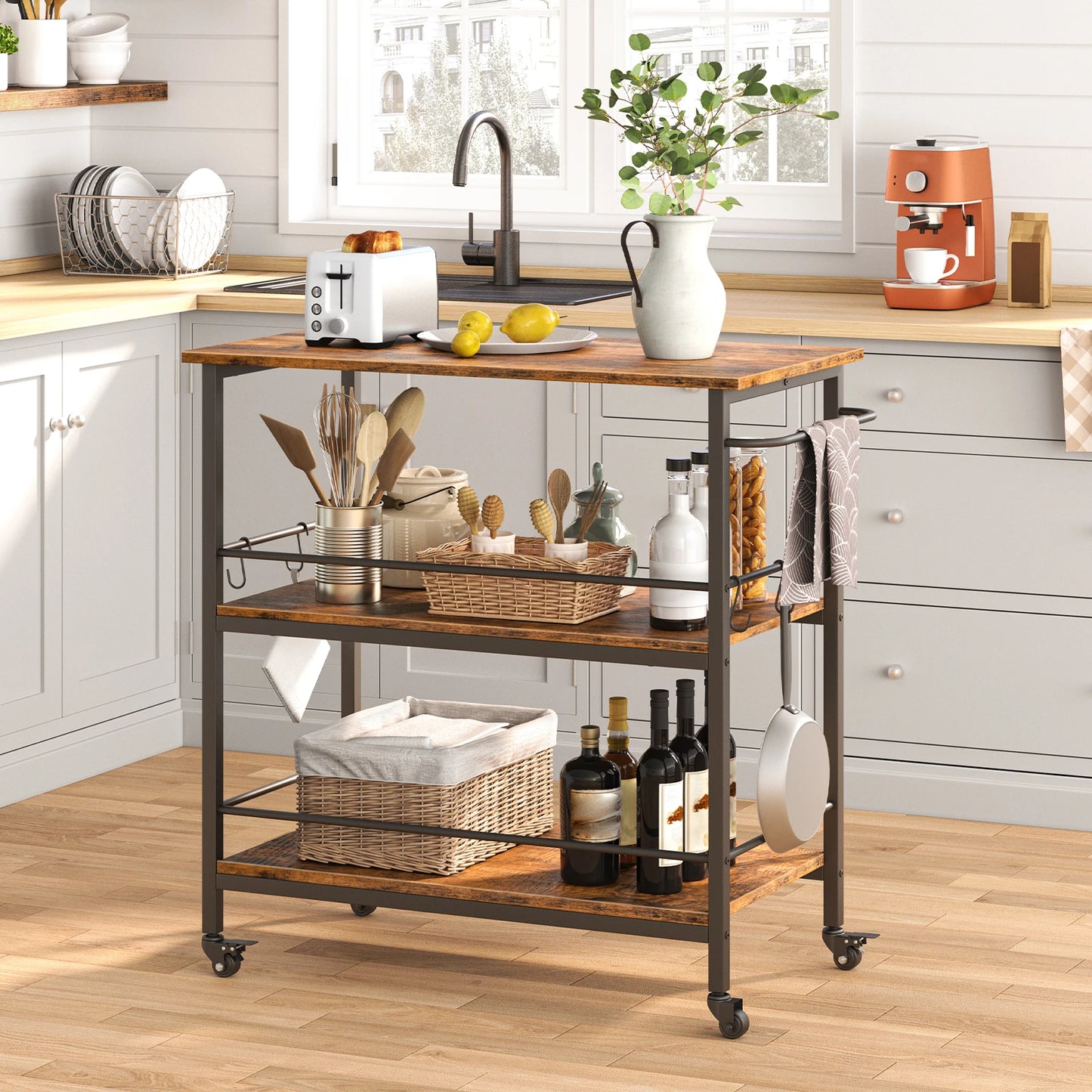 Hoobro Kitchen Island With Storage And Hooks Side Enclosures