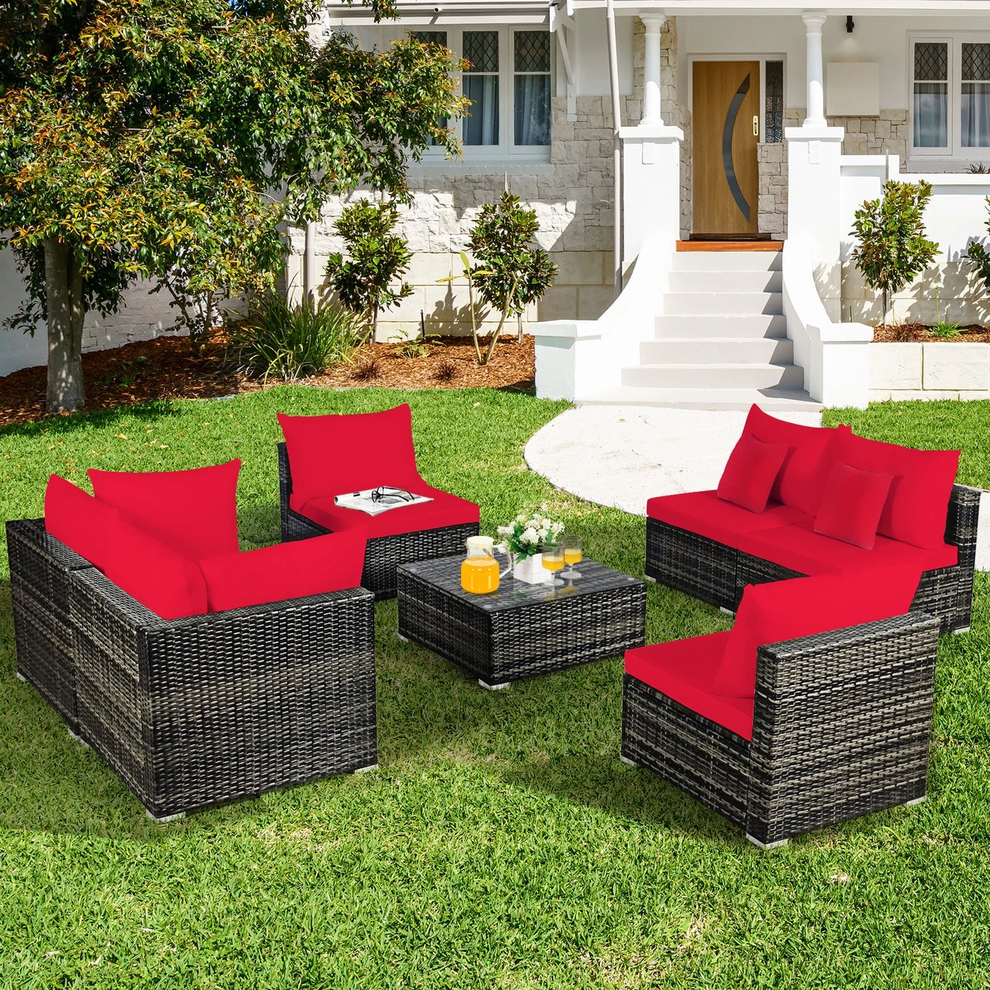 HOMASIS 7 Piece Patio Rattan Furniture Set With Sectional Sofa