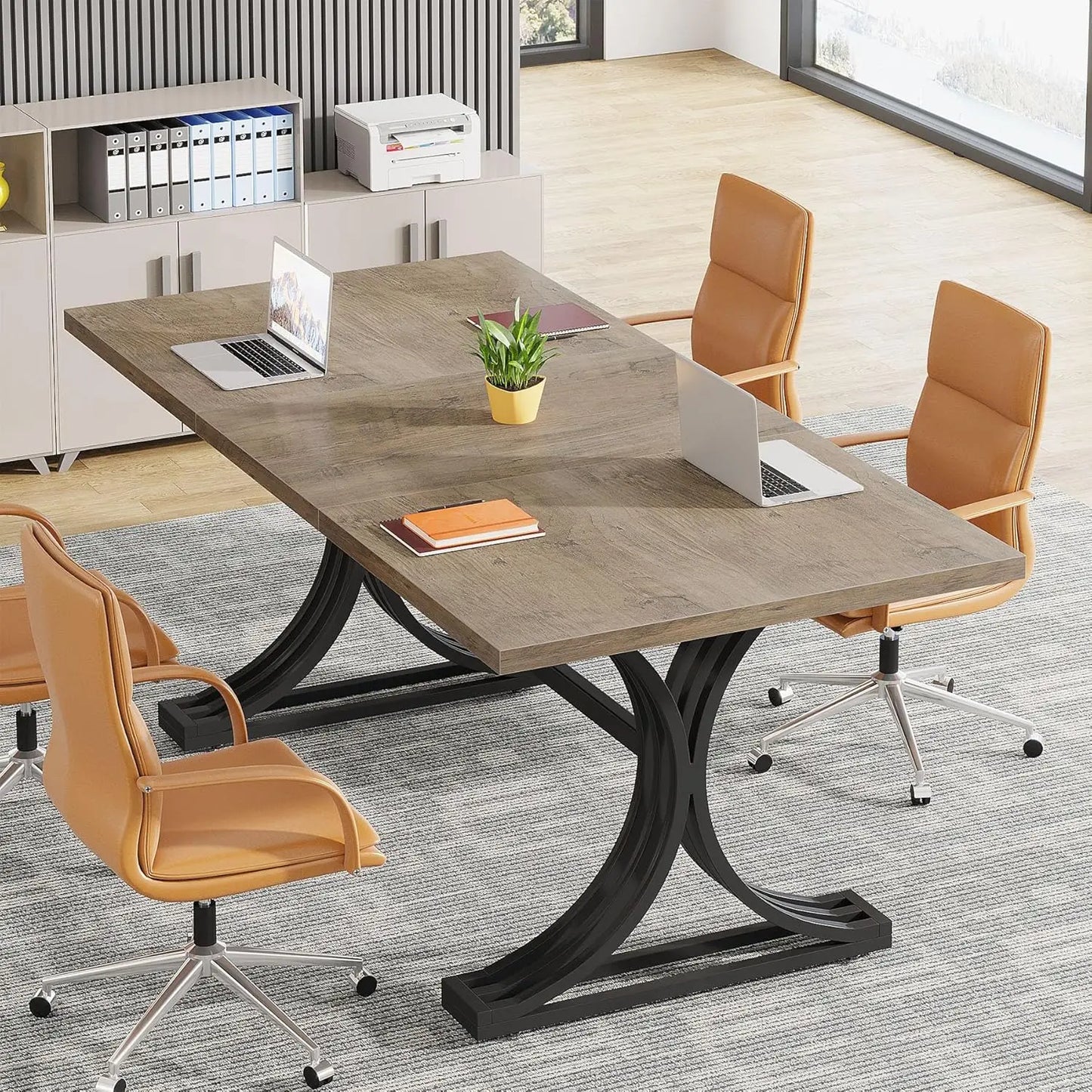 10.5FT Conference Table, Modern Meeting Table for 8-10 People, Rectangle Seminar Boardroom Table for Office, Customized