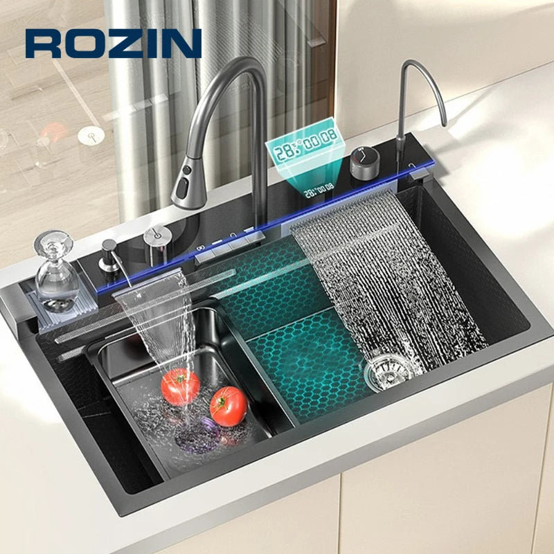 Rozin 304 Stainless Steel Kitchen Sink With Waterfall Faucet