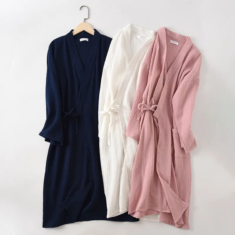 Cloud Cotton Story Japanese Kimono Bathrobe for Couples Sleepwear Crepe