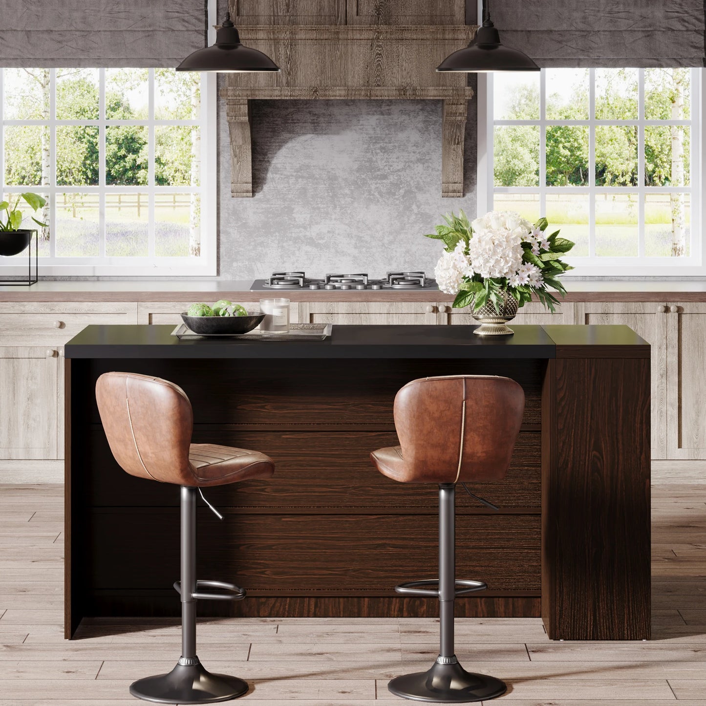 Tribesigns Farmhouse Kitchen Island with Storage and 5-Tier Shelves