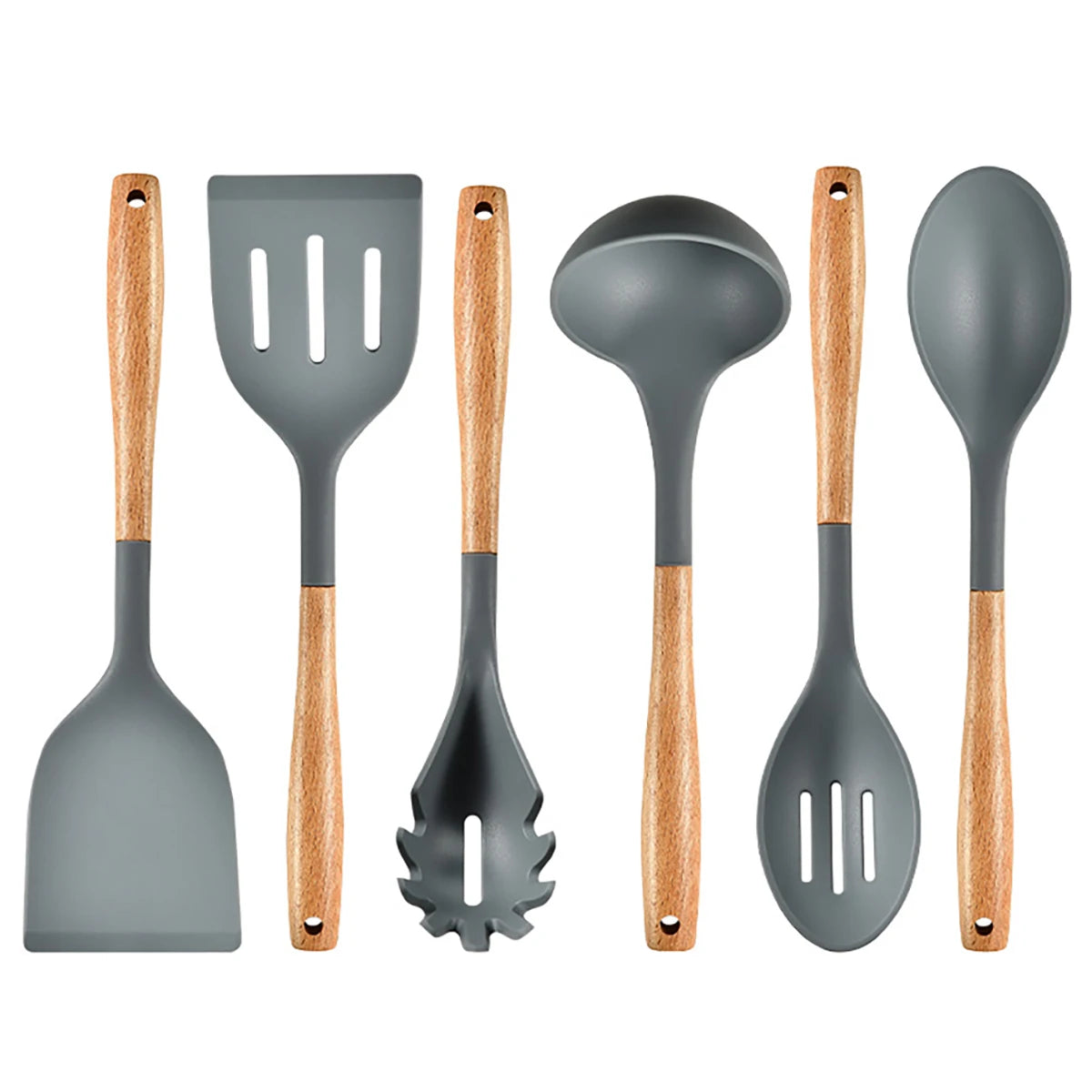 HELOTIC Silicone Kitchen Utensil Set Six To Seven Pieces With Storage Stand