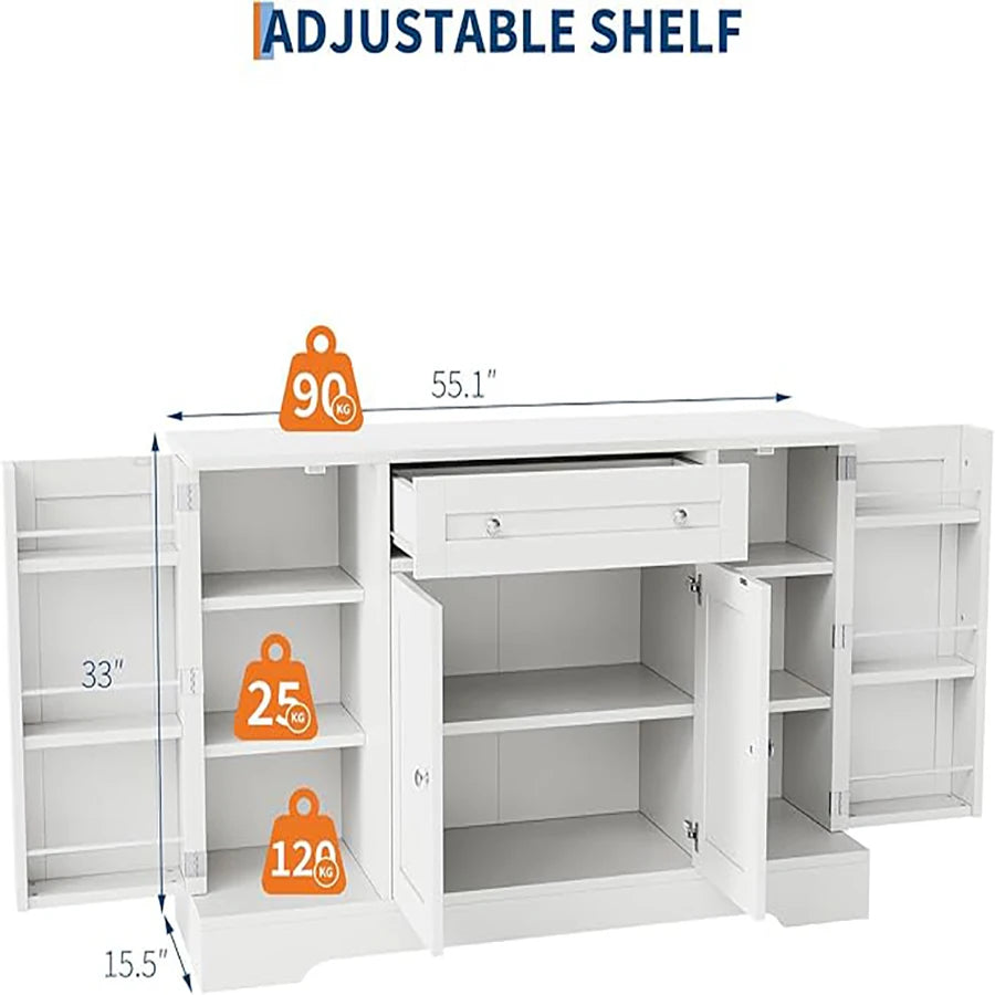 Modern Sideboard Buffet Cabinet with Storage, 55 in Wood Coffee Bar Cabinet with Drawer, Shelves & Door Shelves, for Kitchen