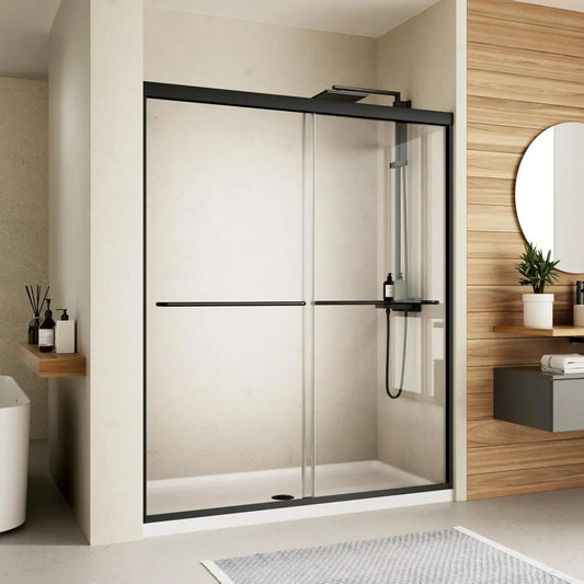 Shower Door，Royal Guard 44-48" W x 70" H Semi-Frameless Double Sliding Glass  SGCC Tempered Glass，Bypass Shower ，Matte Black