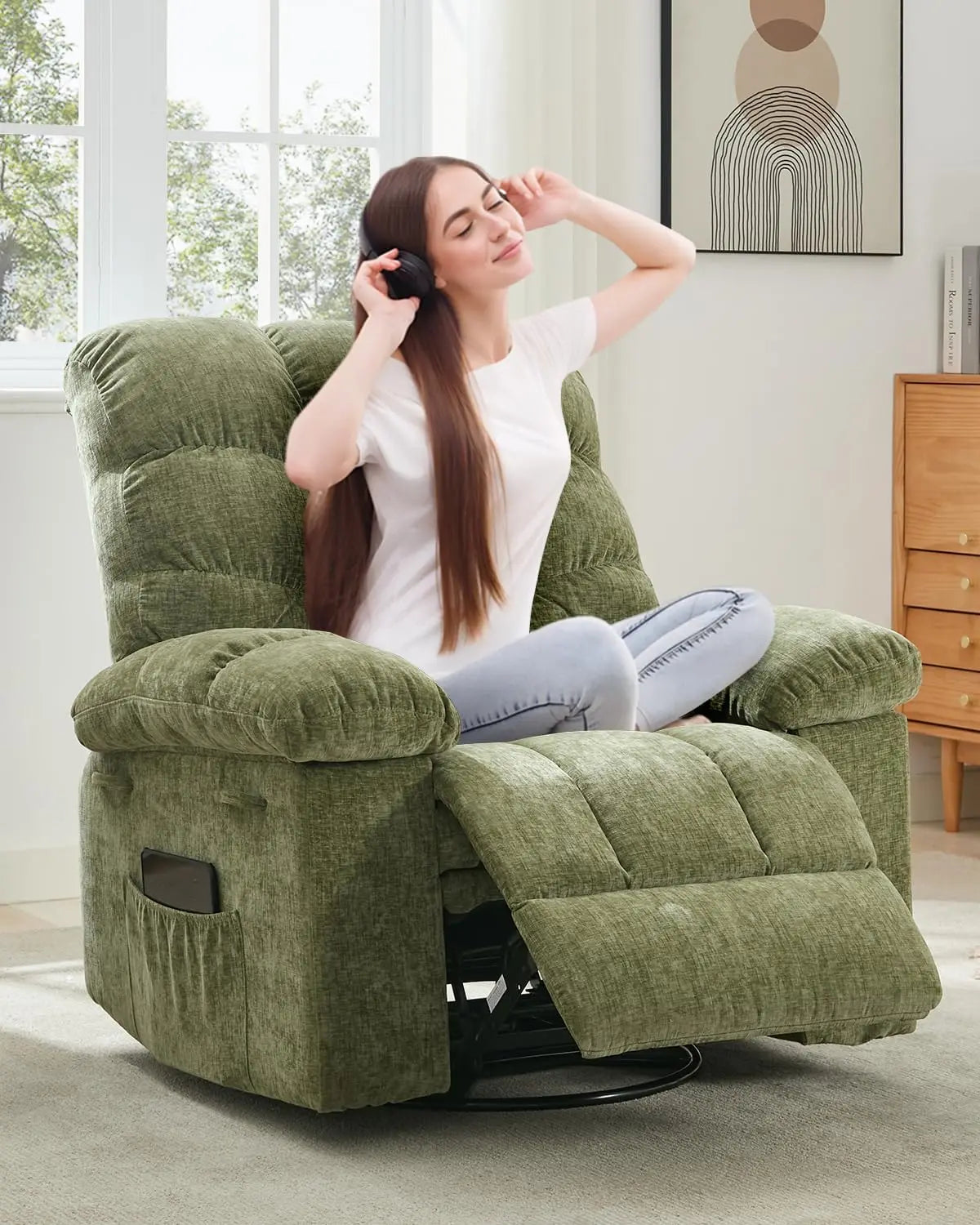HiMISS Rocker Recliner Chair for Adults Overstuffed Manual Glider Sofa