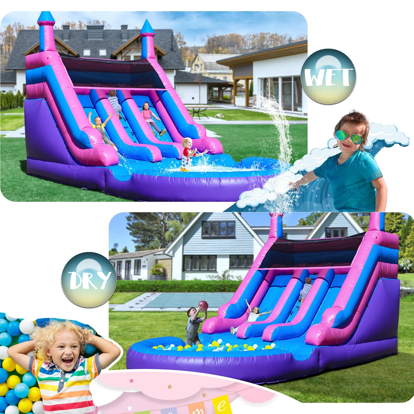 RTS Inflatable Double Water Slide Pool With Blower For Kids