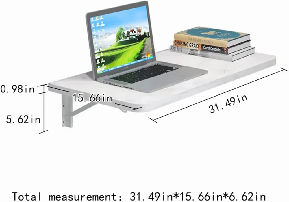 31'' Wall Mounted Folding Table, Drop Leaf Desk for Laundry Room, Home Office, Small Space (White)