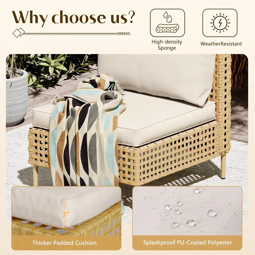 7-Piece Wicker Outdoor Patio Furniture Set, Modular Rattan Outdoor Furniture, Patio Conversation Sets Outdoor Sectionals Sofa,